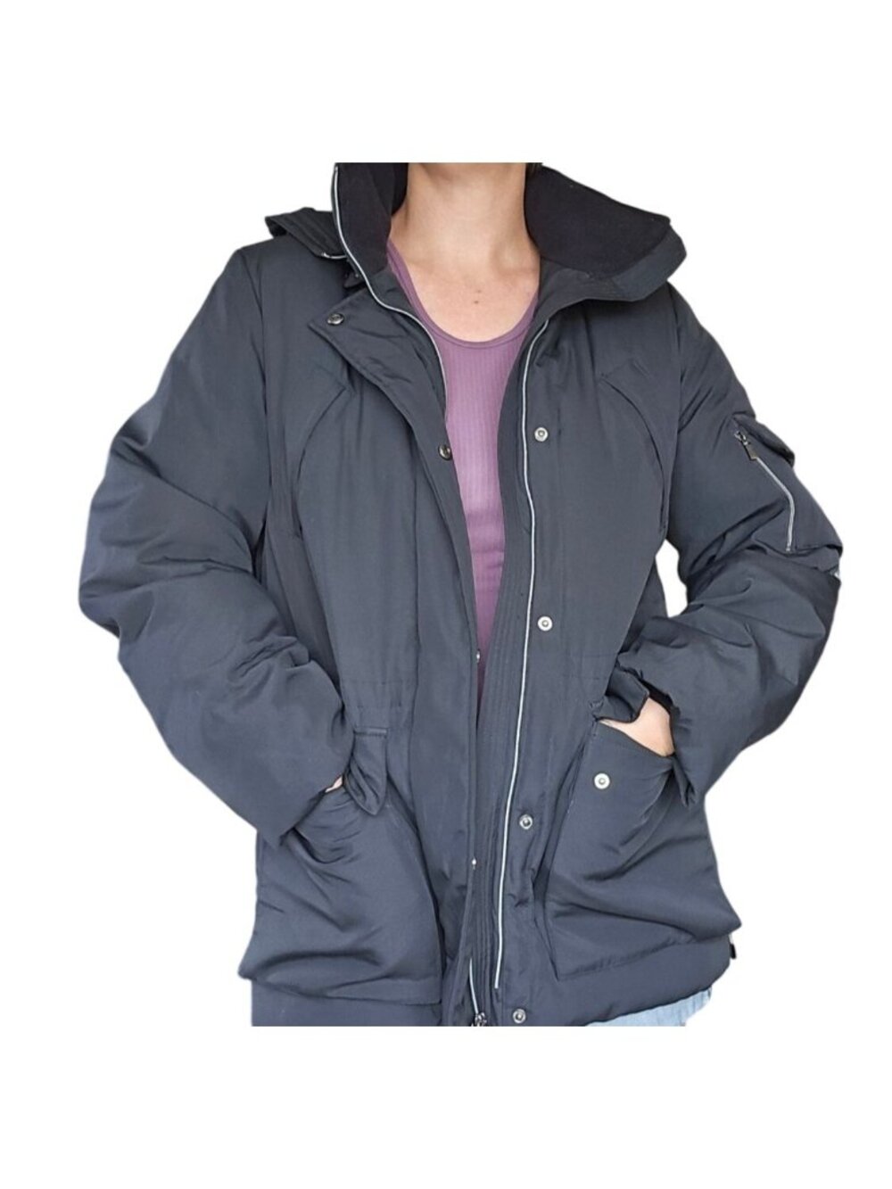 St. John's Bay Black Hooded Winter Utility Coat Women's Size M Gorpcore Casual